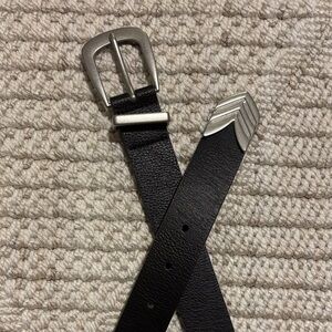 Black Leather Belt with Silver Buckle